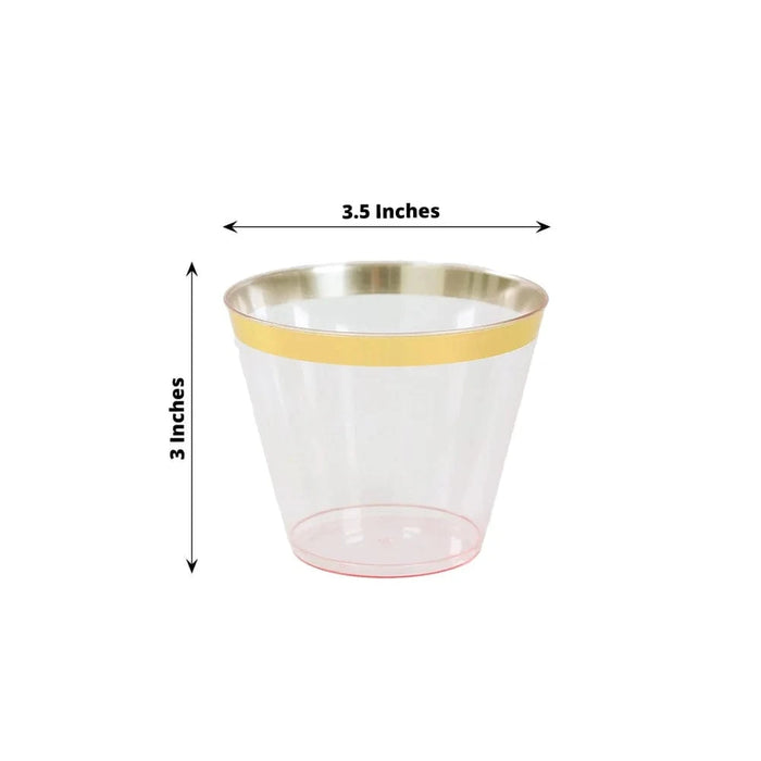 25 Pack 9 oz Plastiс Party Cups with Gold Rim - Disposable Tumblers