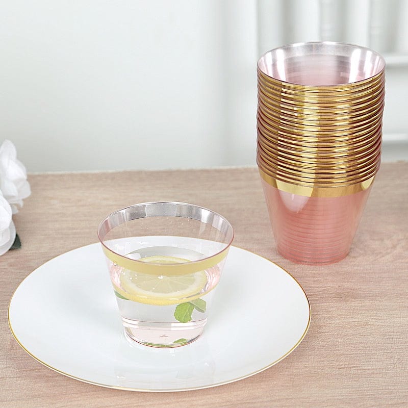 25 Pack 9 oz Plastiс Party Cups with Gold Rim - Disposable Tumblers
