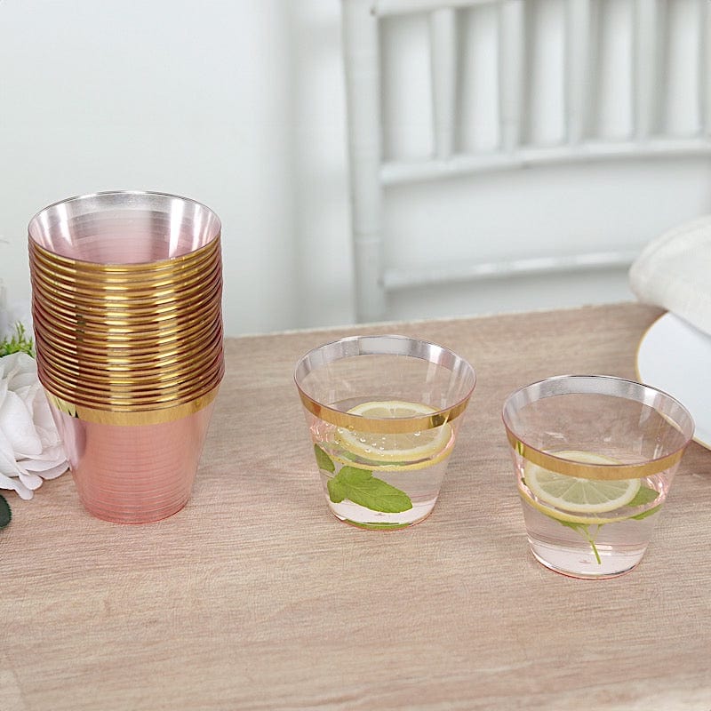 25 Pack 9 oz Plastiс Party Cups with Gold Rim - Disposable Tumblers