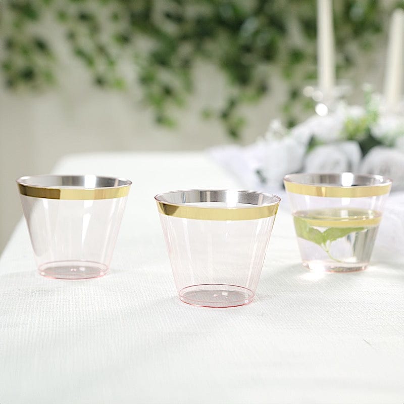 25 Pack 9 oz Plastiс Party Cups with Gold Rim - Disposable Tumblers