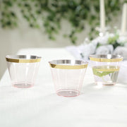 25 Pack 9 oz Plastiс Party Cups with Gold Rim - Disposable Tumblers