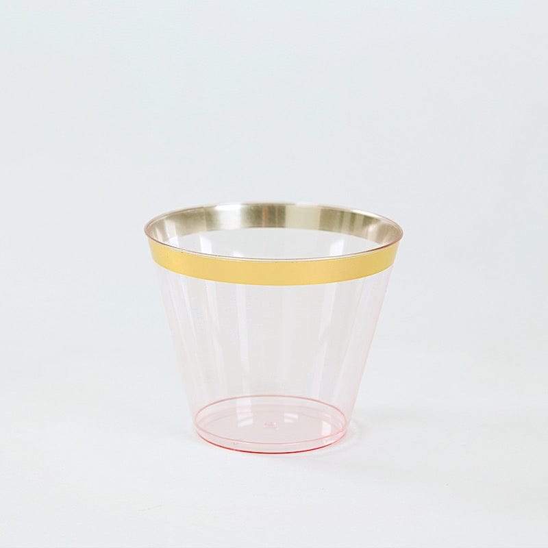 25 Pack 9 oz Plastiс Party Cups with Gold Rim - Disposable Tumblers