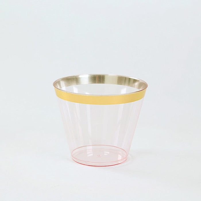 25 Pack 9 oz Plastiс Party Cups with Gold Rim - Disposable Tumblers
