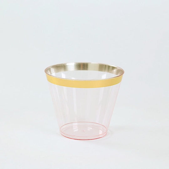 25 Pack 9 oz Plastiс Party Cups with Gold Rim - Disposable Tumblers