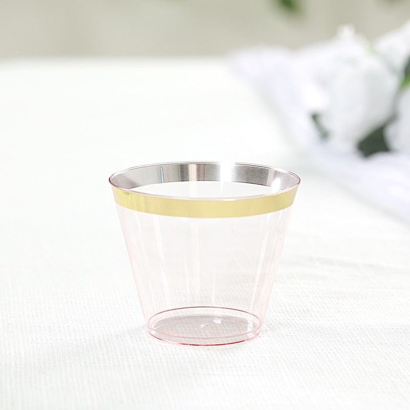 25 Pack 9 oz Plastiс Party Cups with Gold Rim - Disposable Tumblers