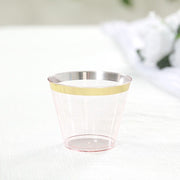 25 Pack 9 oz Plastiс Party Cups with Gold Rim - Disposable Tumblers