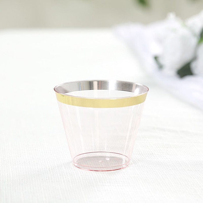 25 Pack 9 oz Plastiс Party Cups with Gold Rim - Disposable Tumblers