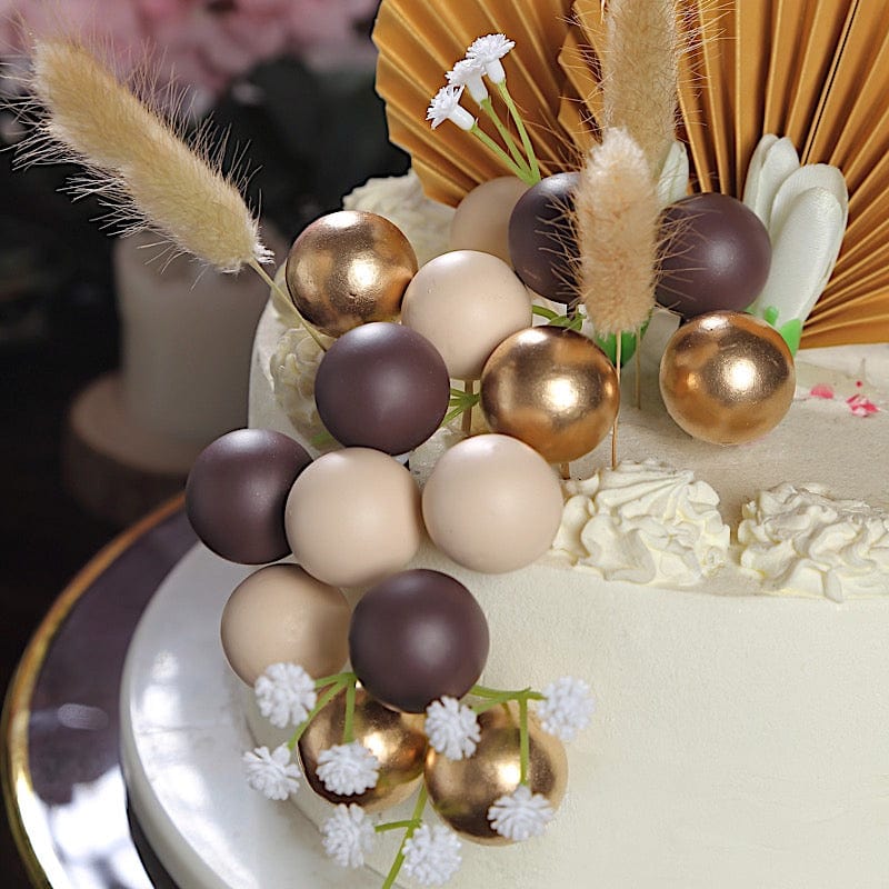 25 Palm Leaf Flower Ball Cake Toppers - Assorted CAKE_TOP_014_MIX_NAT