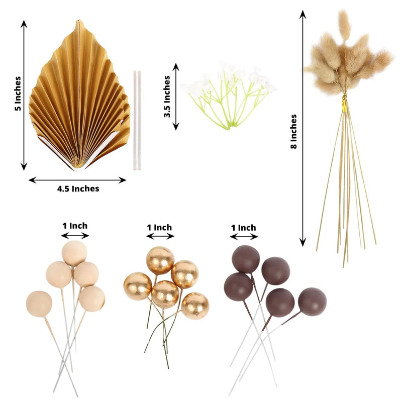 25 Palm Leaf Flower Ball Cake Toppers - Assorted CAKE_TOP_014_MIX_NAT