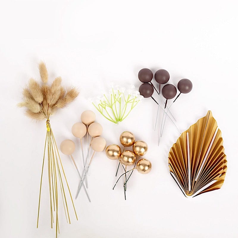 25 Palm Leaf Flower Ball Cake Toppers - Assorted CAKE_TOP_014_MIX_NAT