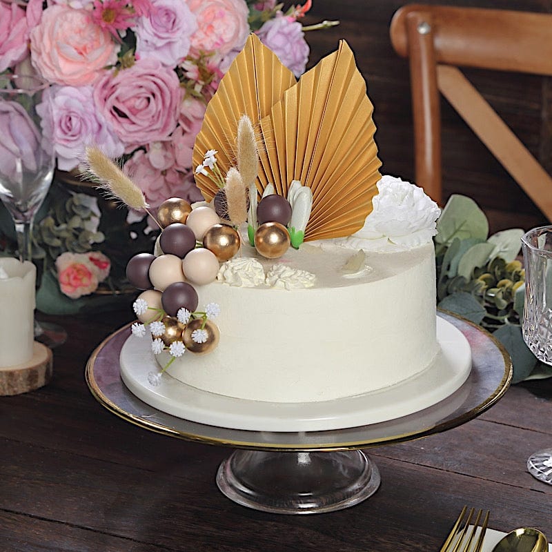 25 Palm Leaf Flower Ball Cake Toppers - Assorted CAKE_TOP_014_MIX_NAT