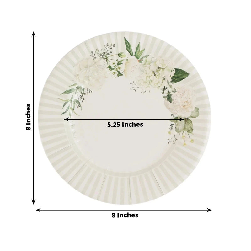 25 Paper 8" Round Dessert Plates Floral Print - White and Sage Green DSP_PPR0029_8_SAGE