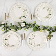 25 Paper 8" Round Dessert Plates Floral Print - White and Sage Green DSP_PPR0029_8_SAGE