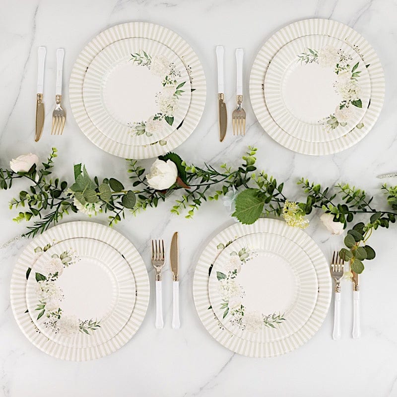 25 Paper 8" Round Dessert Plates Floral Print - White and Sage Green DSP_PPR0029_8_SAGE