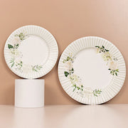 25 Paper 8" Round Dessert Plates Floral Print - White and Sage Green DSP_PPR0029_8_SAGE