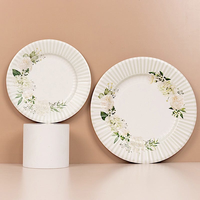 25 Paper 8" Round Dessert Plates Floral Print - White and Sage Green DSP_PPR0029_8_SAGE