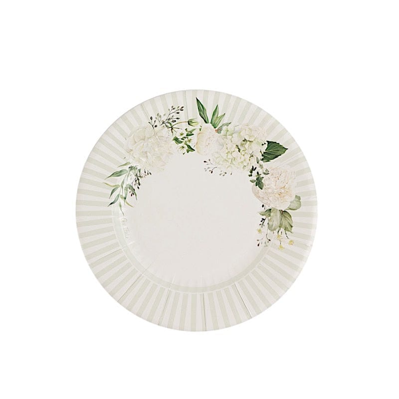 25 Paper 8" Round Dessert Plates Floral Print - White and Sage Green DSP_PPR0029_8_SAGE