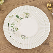 25 Paper 8" Round Dessert Plates Floral Print - White and Sage Green DSP_PPR0029_8_SAGE
