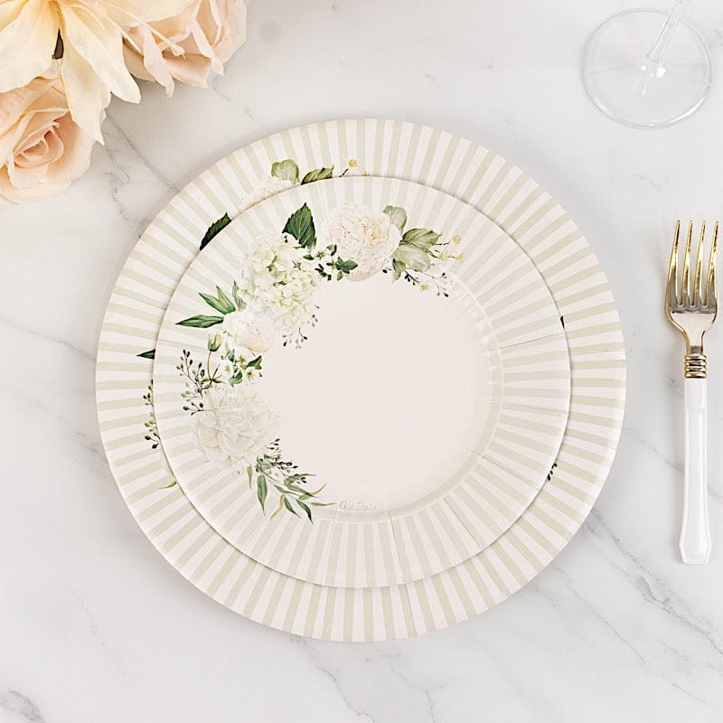 25 Paper 8" Round Dessert Plates Floral Print - White and Sage Green DSP_PPR0029_8_SAGE