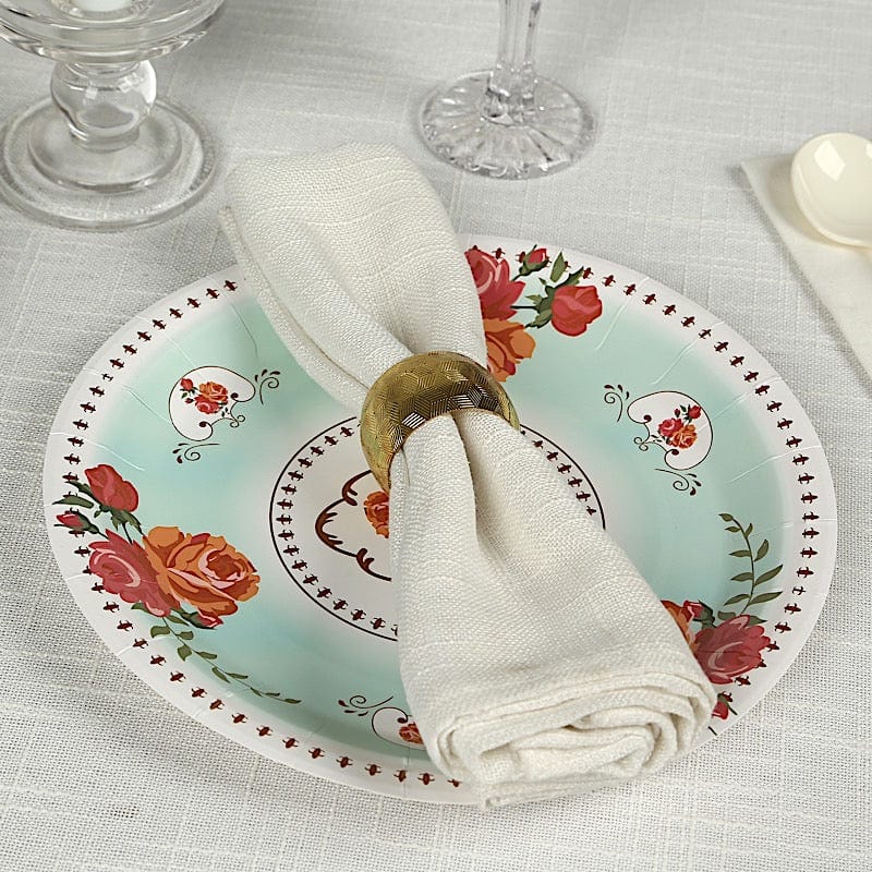 25 Paper Round Plates with Vintage Rose Flower Print