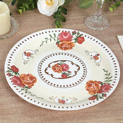 25 Paper Round Plates with Vintage Rose Flower Print