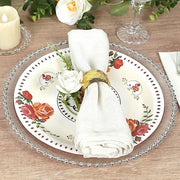 25 Paper Round Plates with Vintage Rose Flower Print