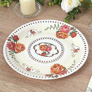 25 Paper Round Plates with Vintage Rose Flower Print