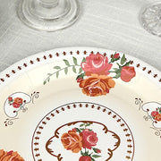 25 Paper Round Plates with Vintage Rose Flower Print