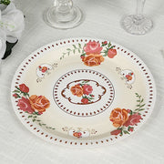 25 Paper Round Plates with Vintage Rose Flower Print