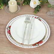 25 Paper Round Plates with Vintage Rose Flower Print