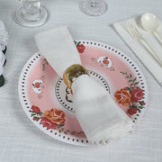 25 Paper Round Plates with Vintage Rose Flower Print