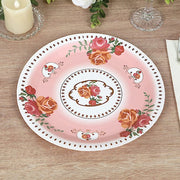 25 Paper Round Plates with Vintage Rose Flower Print