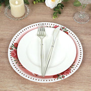 25 Paper Round Plates with Vintage Rose Flower Print