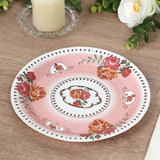 25 Paper Round Plates with Vintage Rose Flower Print
