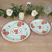 25 Paper Round Plates with Vintage Rose Flower Print