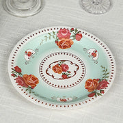 25 Paper Round Plates with Vintage Rose Flower Print