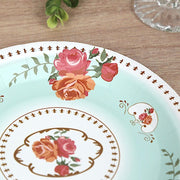 25 Paper Round Plates with Vintage Rose Flower Print