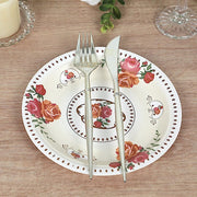 25 Paper Round Plates with Vintage Rose Flower Print
