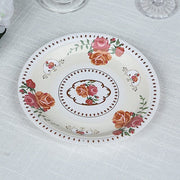 25 Paper Round Plates with Vintage Rose Flower Print