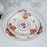25 Paper Round Plates with Vintage Rose Flower Print