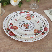 25 Paper Round Plates with Vintage Rose Flower Print