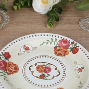 25 Paper Round Plates with Vintage Rose Flower Print