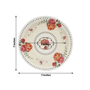 25 Paper Round Plates with Vintage Rose Flower Print