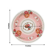 25 Paper Round Plates with Vintage Rose Flower Print