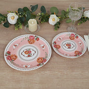 25 Paper Round Plates with Vintage Rose Flower Print
