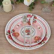 25 Paper Round Plates with Vintage Rose Flower Print