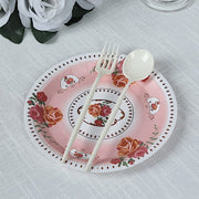 25 Paper Round Plates with Vintage Rose Flower Print