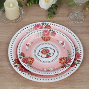 25 Paper Round Plates with Vintage Rose Flower Print