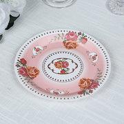 25 Paper Round Plates with Vintage Rose Flower Print