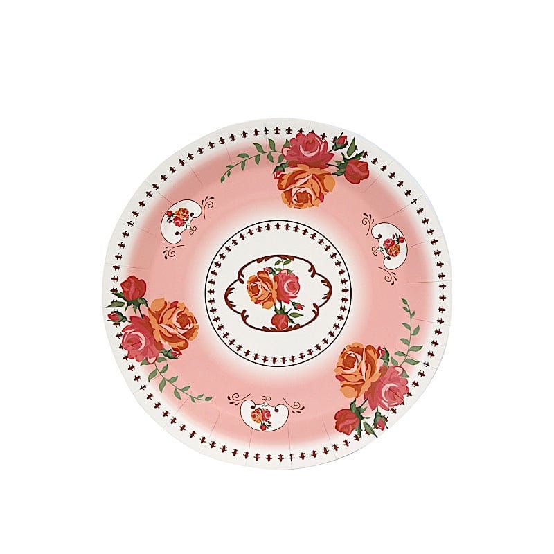 25 Paper Round Plates with Vintage Rose Flower Print DSP_PPR0031_9_080